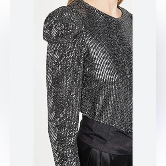 Ro & De black shimmer sequins puff sleeve top - Picture 2 of 7